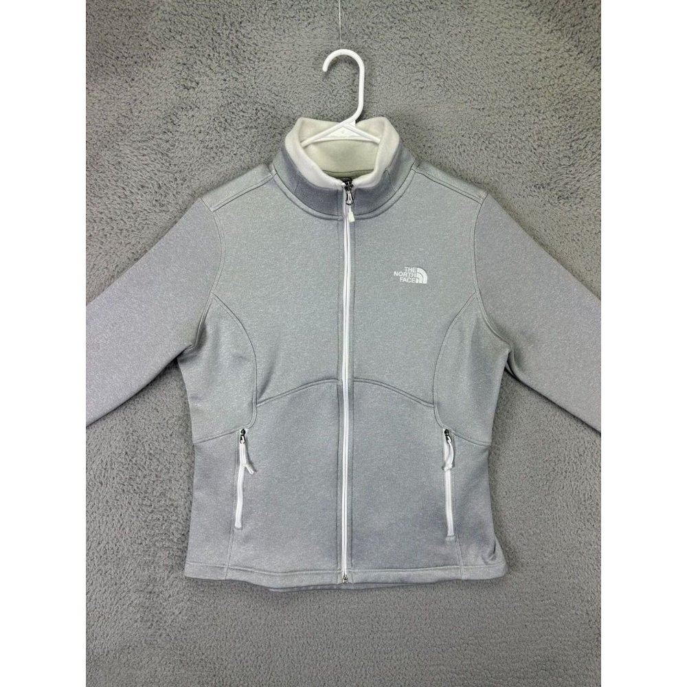 The North Face Sweater Women's Large L Grey/White Logo Full Zip Outdoors Ladies